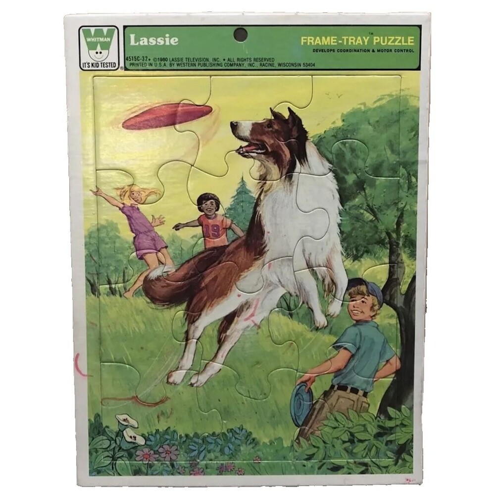 Vintage Lassie Puzzle 1980 Whitman Frame Tray Collie Dog Frisbee Kids Retro